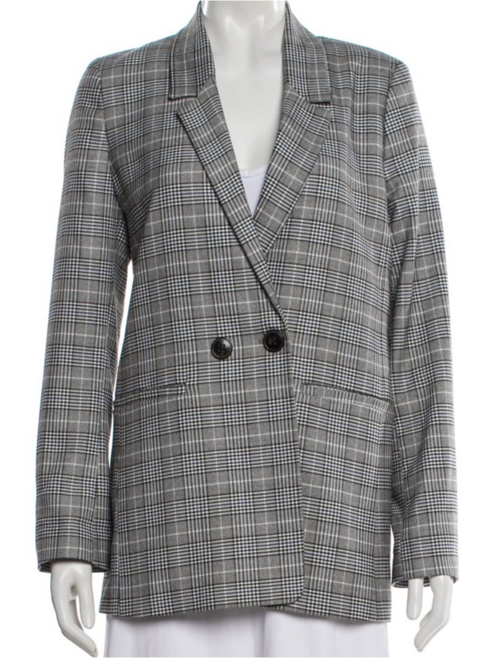 Anine Bing Plaid Blazer – Black & White Glen Plaid, Size M